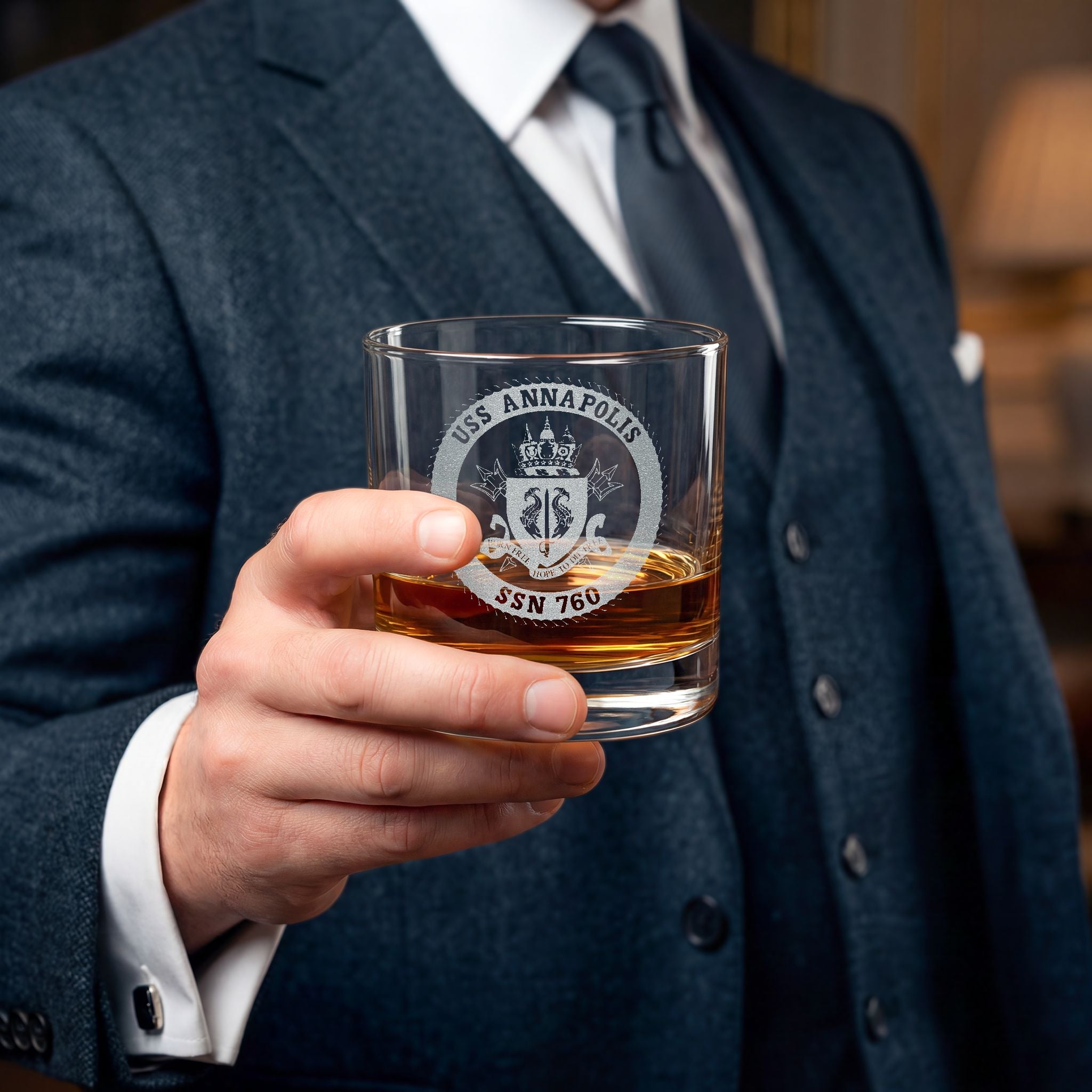 Engraved USS Annapolis Whiskey Glass 10.5oz