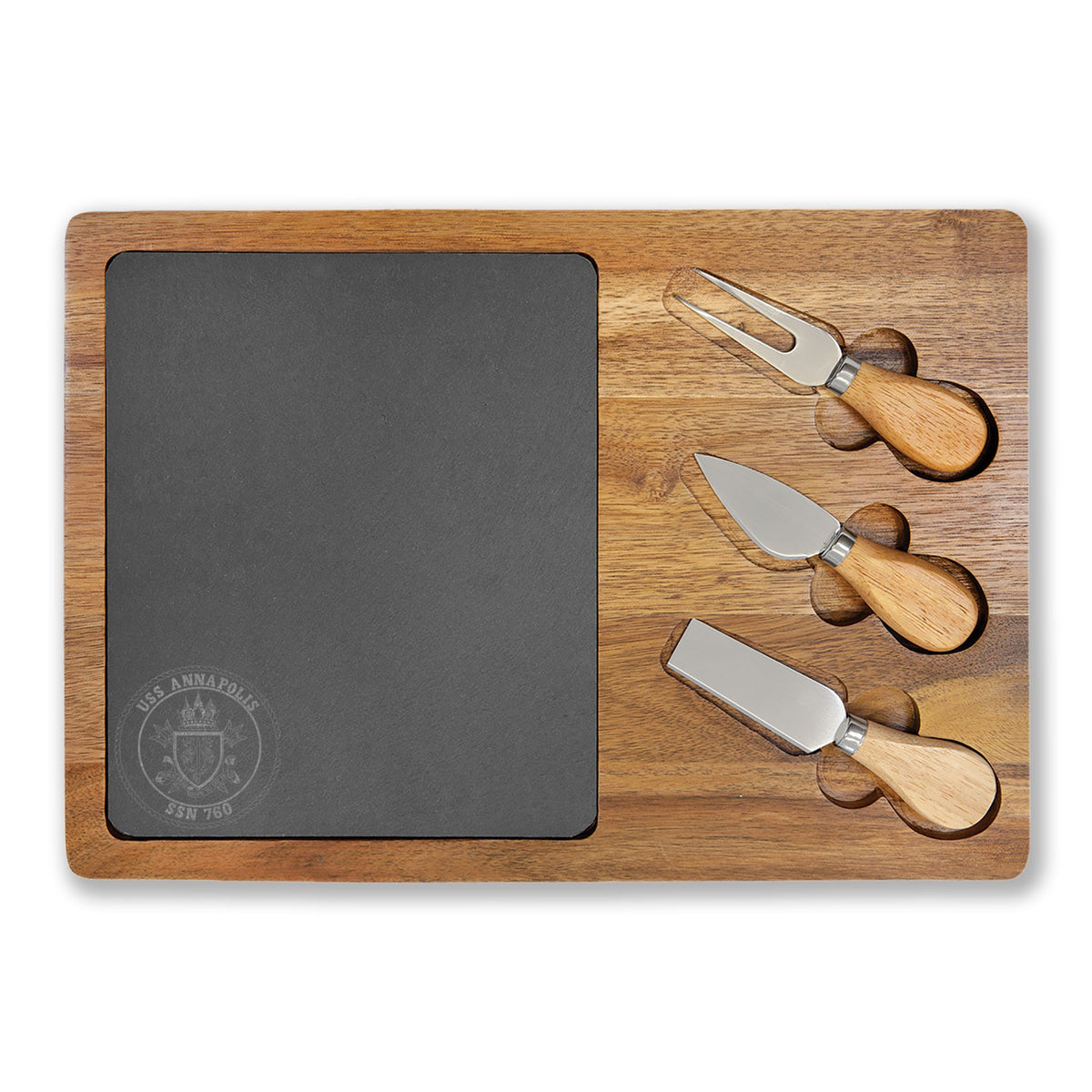 Engraved Acacia Charcuterie Board with Slate Insert & Cheese Tools