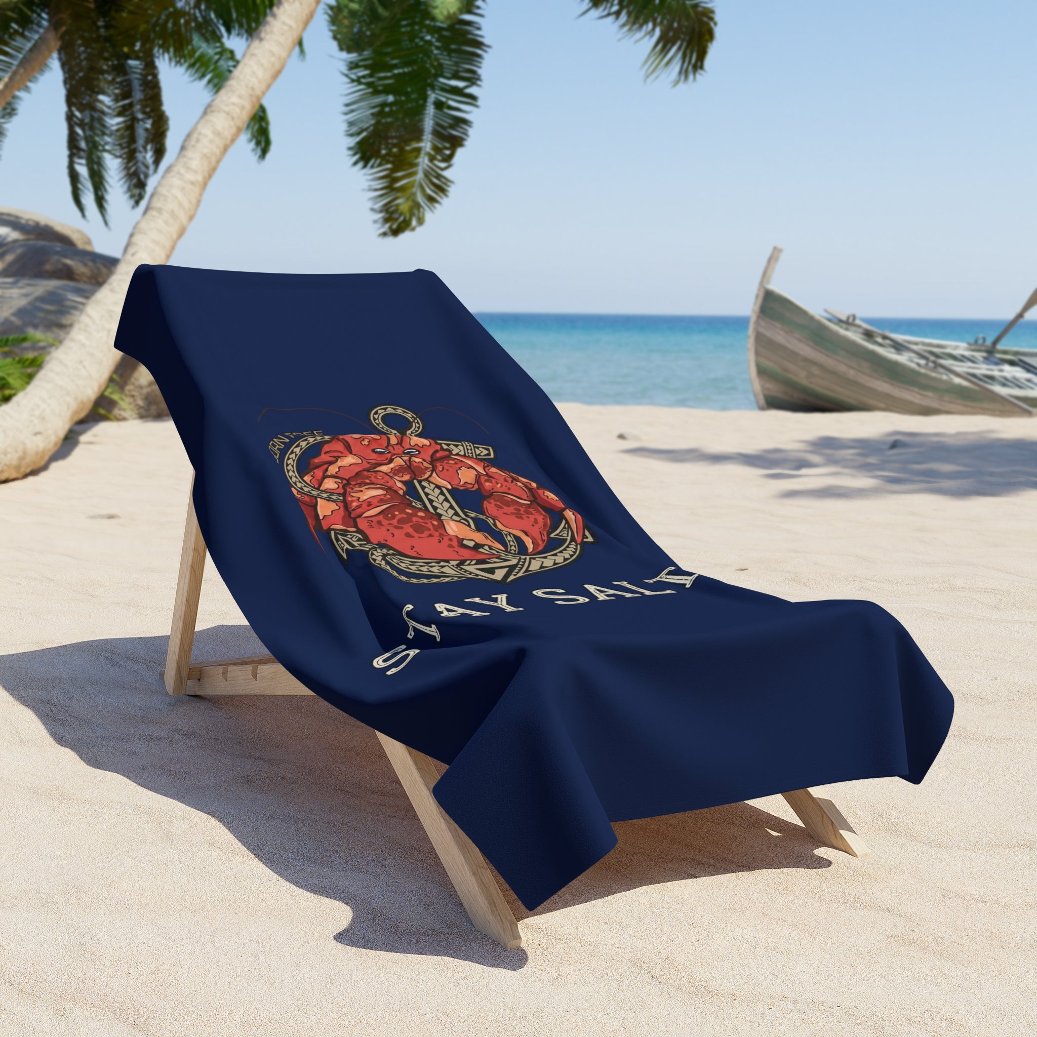 Stay Salty Crab Anchor Beach Towel