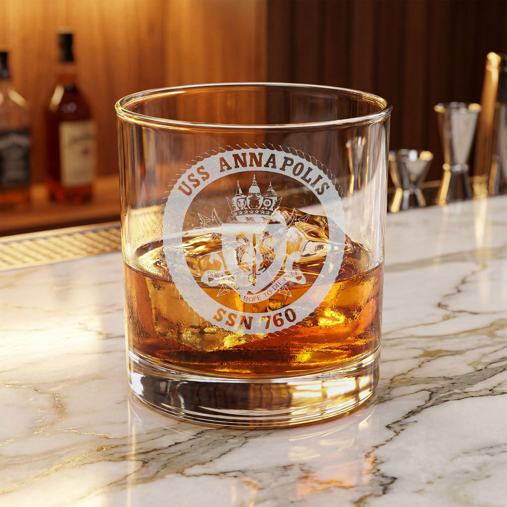 Engraved USS Annapolis Whiskey Glass 10.5oz