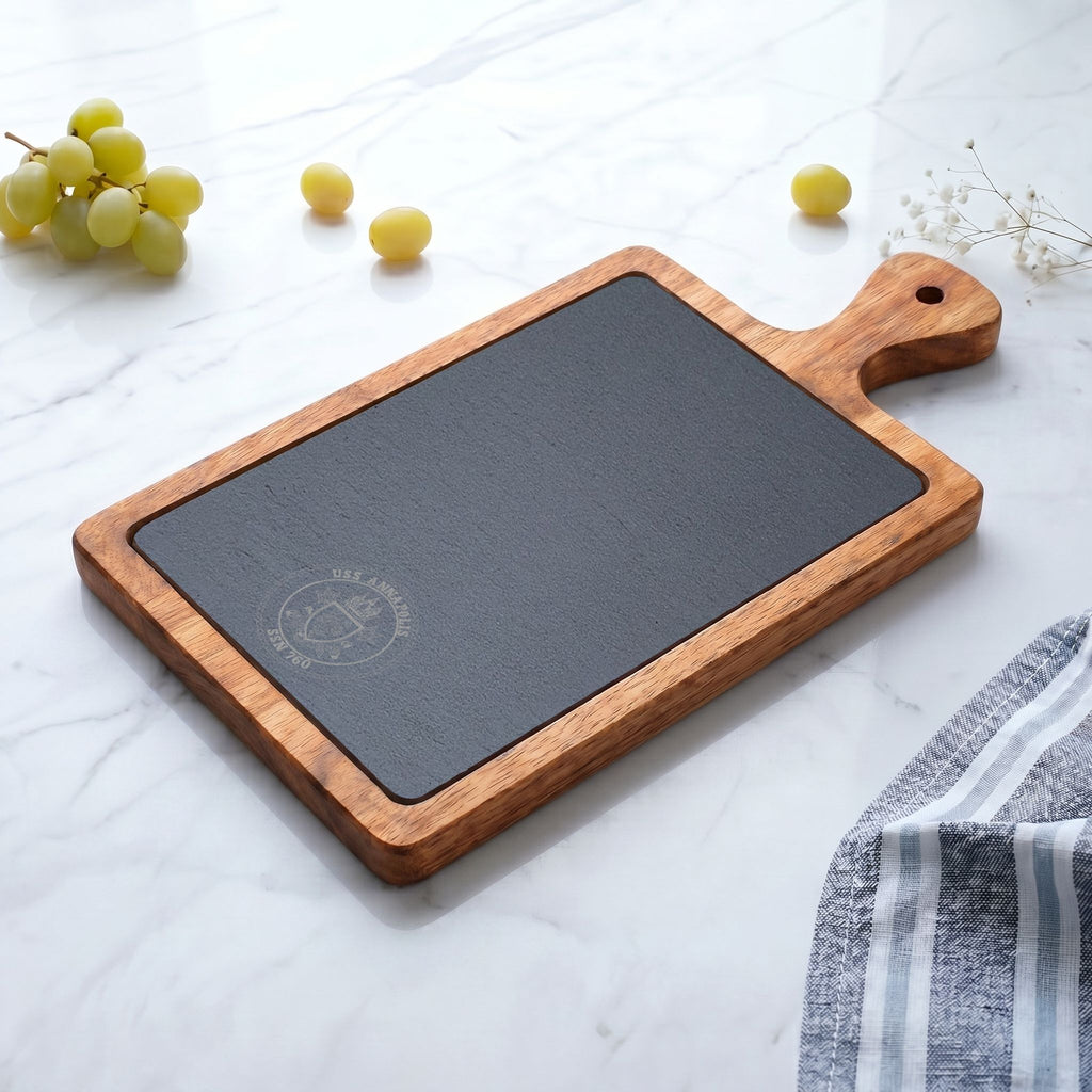 Engraved Acacia Charcuterie Board with Slate Insert & Cheese Tools