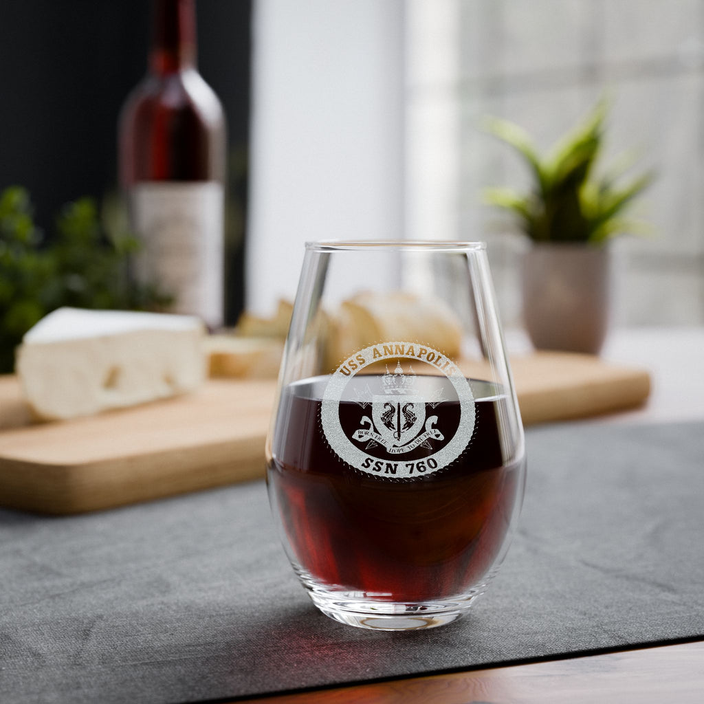 Engraved USS Annapolis Stemless Wine Glass – 11.5 oz