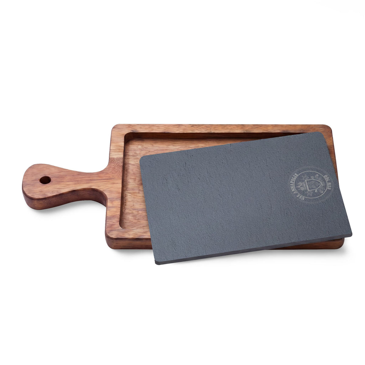 Engraved Acacia Charcuterie Board with Slate Insert & Cheese Tools