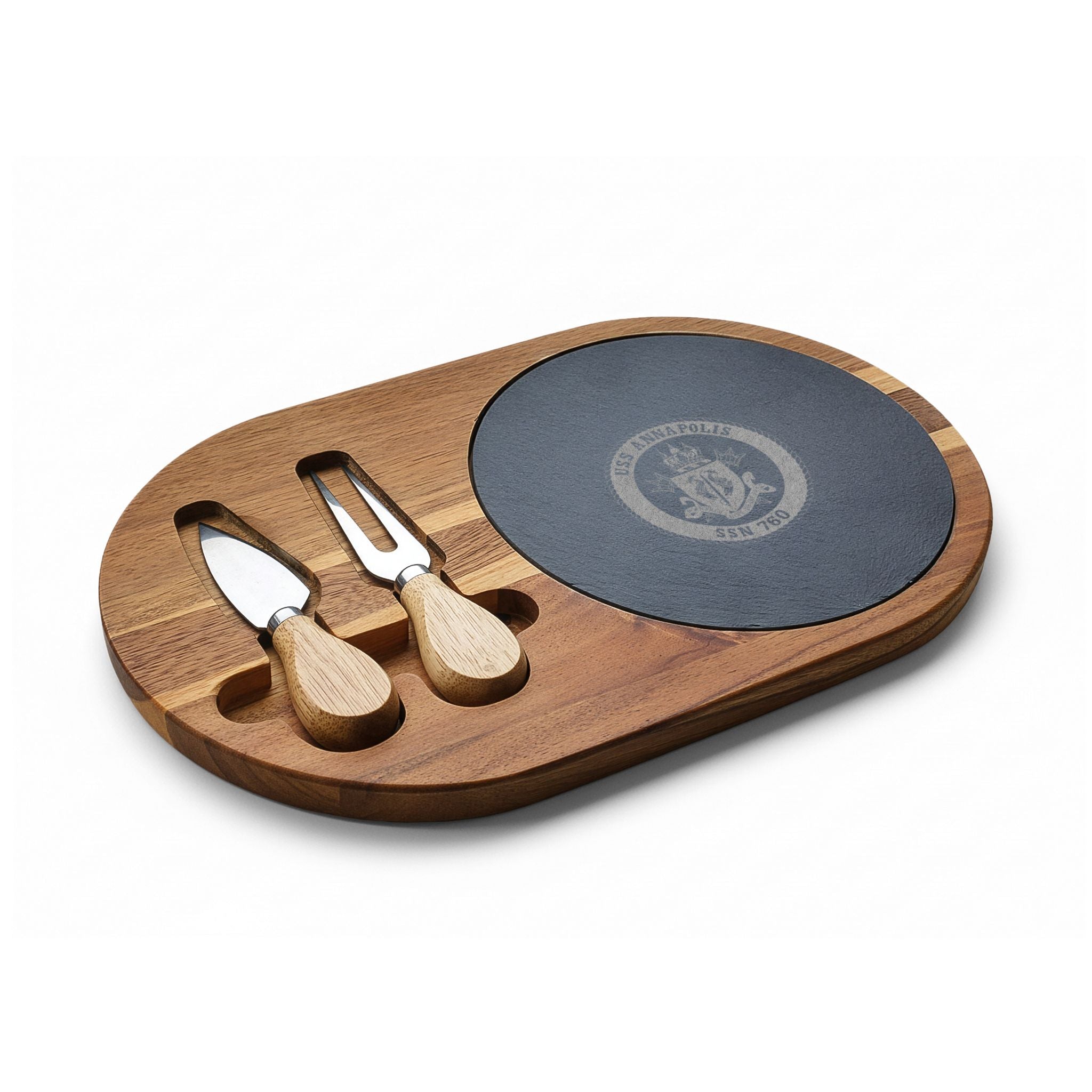 Engraved Acacia Charcuterie Board with Slate Insert & Cheese Tools
