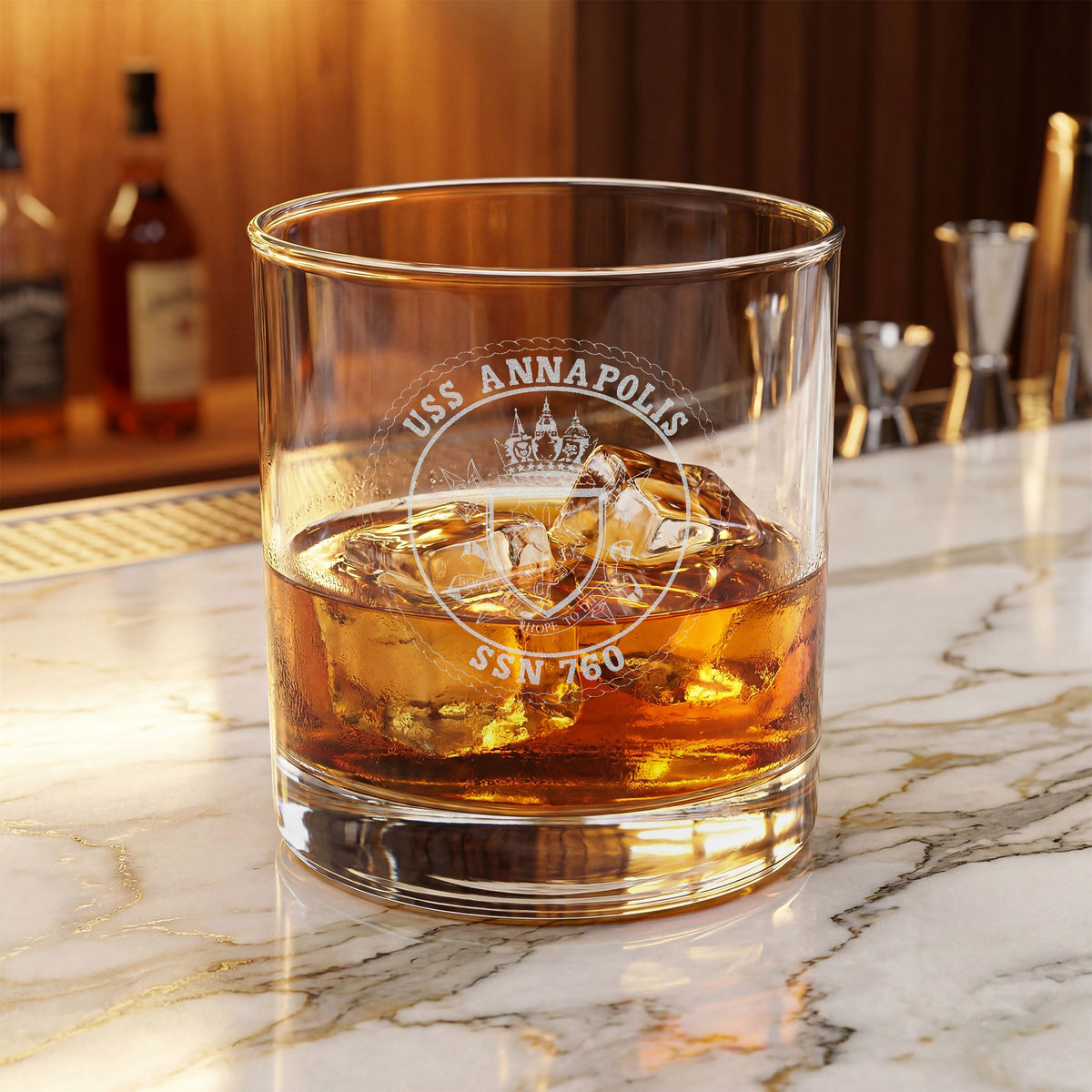 Engraved USS Annapolis Whiskey Glass 10.5oz