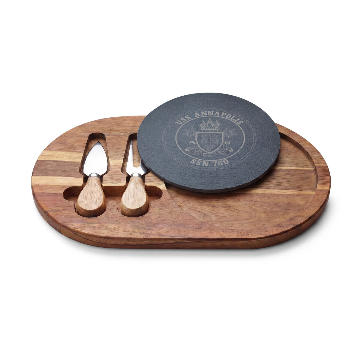 Engraved Acacia Charcuterie Board with Slate Insert & Cheese Tools
