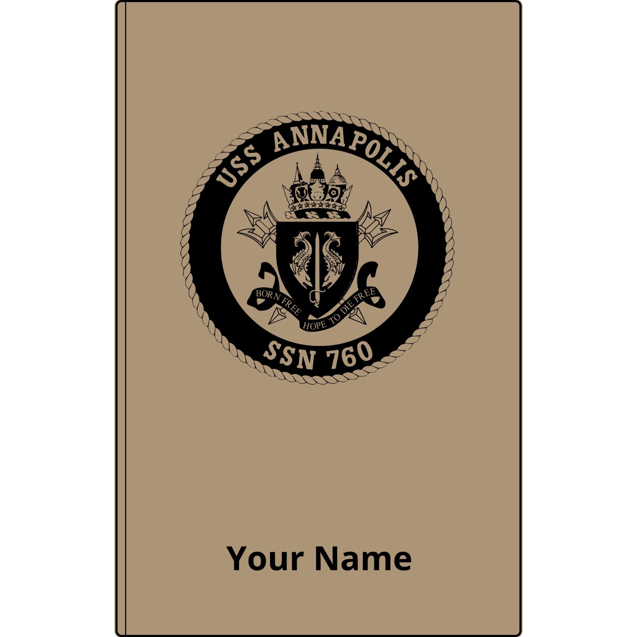 USS Annapolis SSN 760 Engraved Vegan Leather Journal — Personalized Navy Submarine Notebook