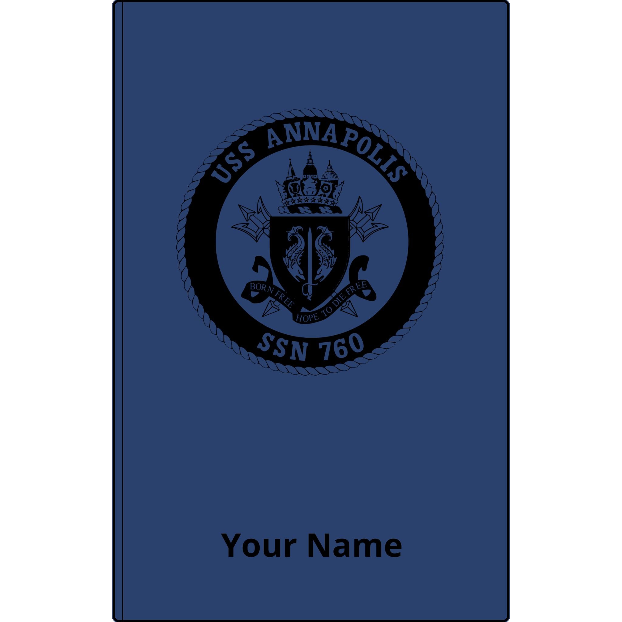 USS Annapolis SSN 760 Engraved Vegan Leather Journal — Personalized Navy Submarine Notebook