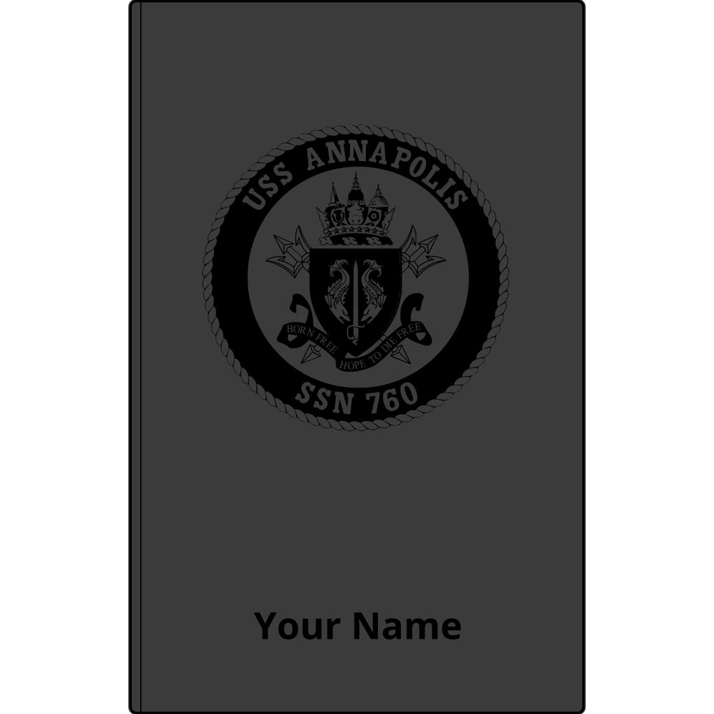 USS Annapolis SSN 760 Engraved Vegan Leather Journal — Personalized Navy Submarine Notebook