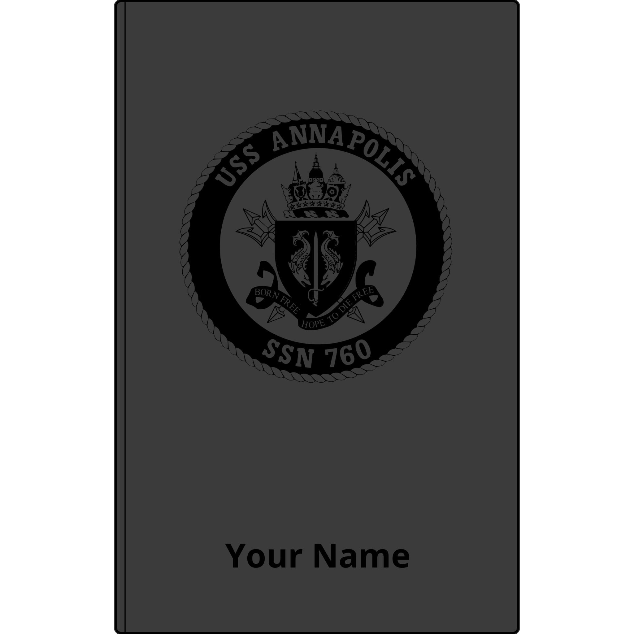 USS Annapolis SSN 760 Engraved Vegan Leather Journal — Personalized Navy Submarine Notebook