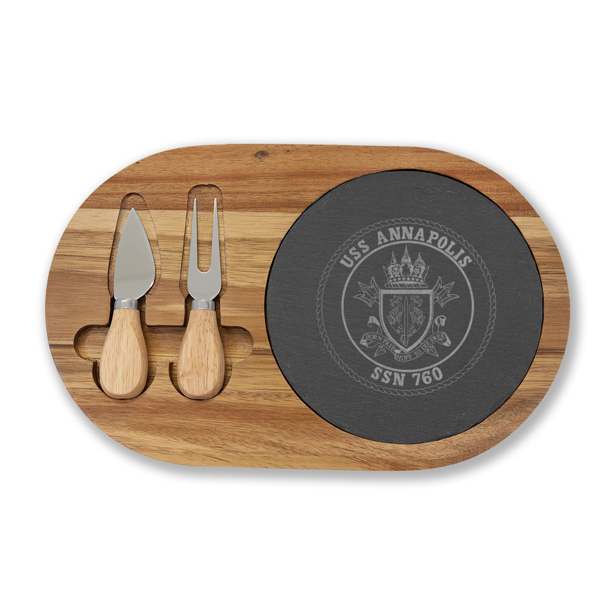 Engraved Acacia Charcuterie Board with Slate Insert & Cheese Tools