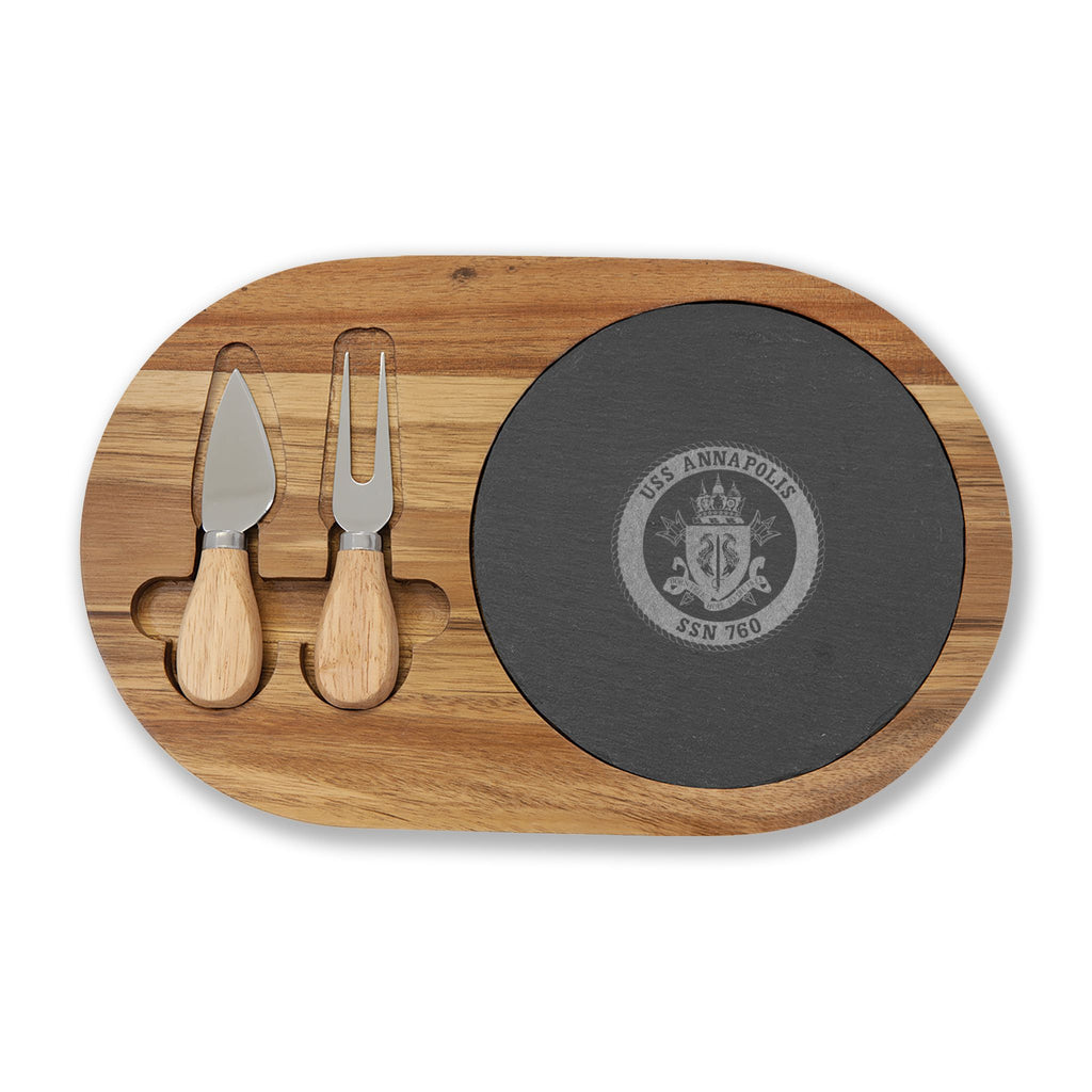 Engraved Acacia Charcuterie Board with Slate Insert & Cheese Tools